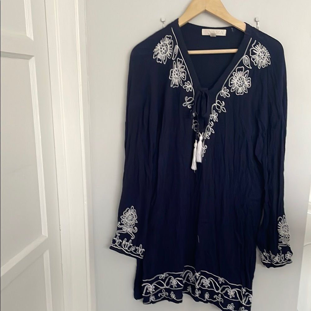 Women’s boho Navy Embroidered Women's Kurta Top size L